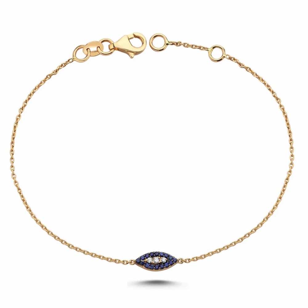 14k Gold Chain Evil Eye Bracelet with diamonds and sapphires